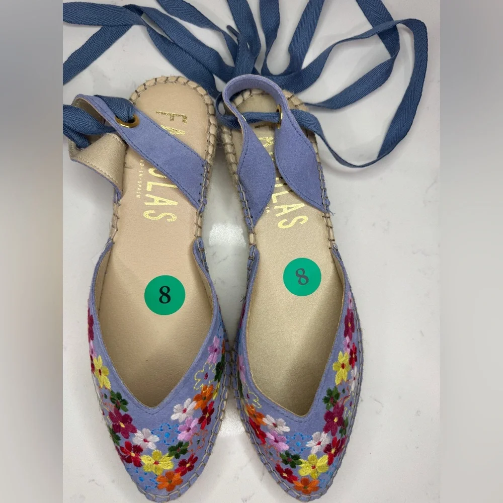 Fabiolas Blue Floral Lace-Up Espadrilles